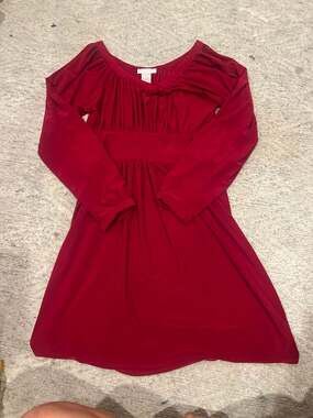 Sharon Max Red Long Sleeve Ruched Bust Empire Waist Mini Dress Size Small